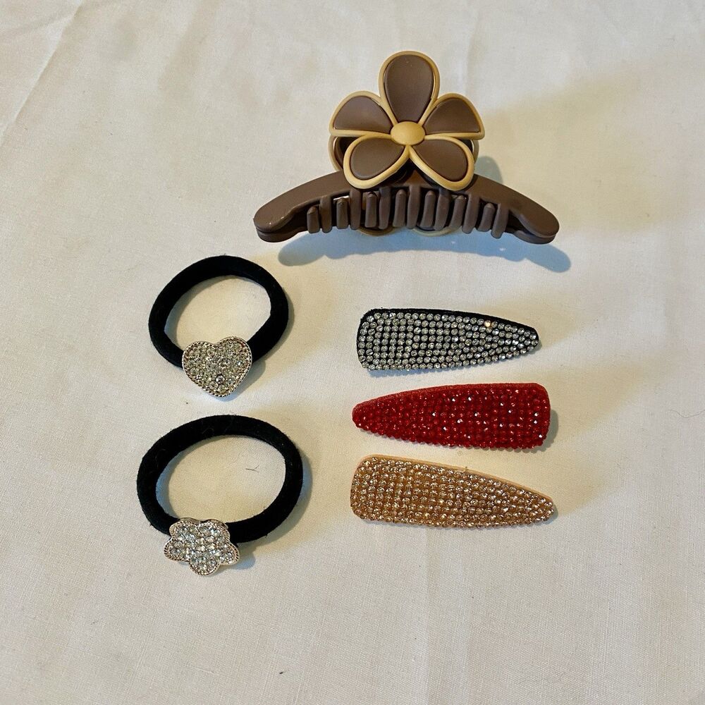 Hair accessories womens lot 6 pcs clip ties berettes all hair types multicolor